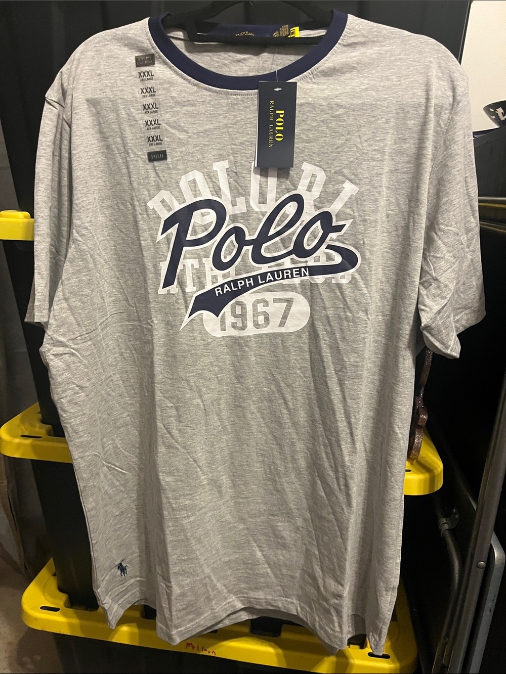 Polo by Ralph Lauren Grey Short Sleeve Logo Tee with Navy Trim